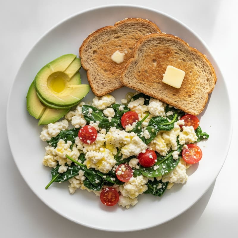 Egg White and Cottage Cheese Scramble with Spinach and Tomatoes