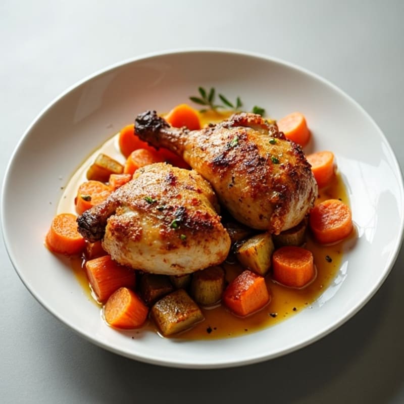 Crispy Roasted Chicken Thighs with Roasted Root Vegetables