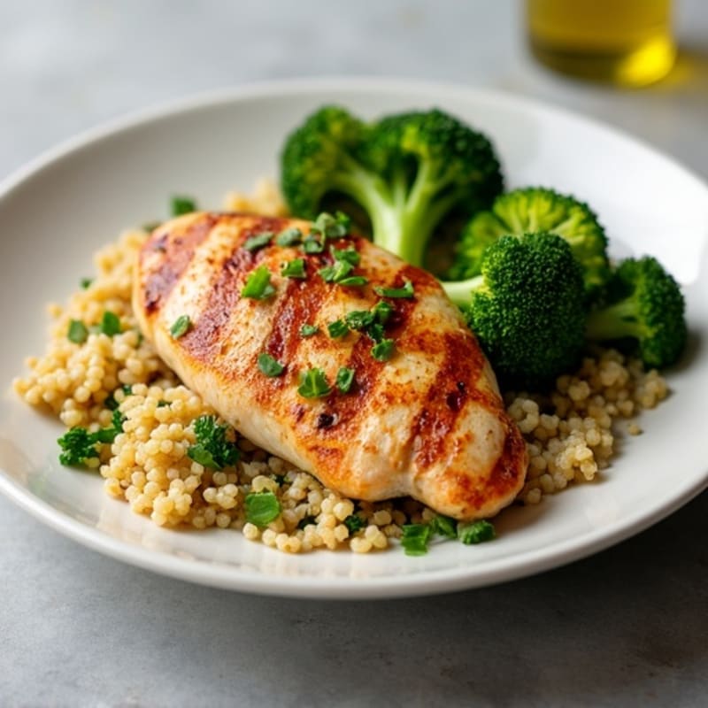 Grilled Chicken Breast with Quinoa and Roasted Broccoli