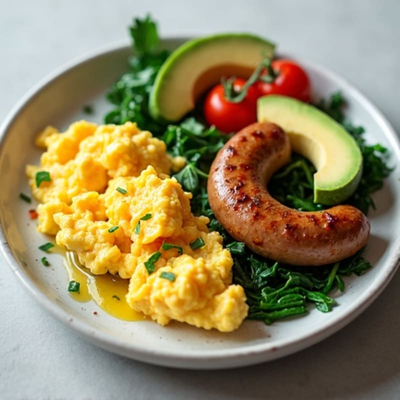 Scrambled Egg Whites with Turkey Sausage and Sautéed Spinach