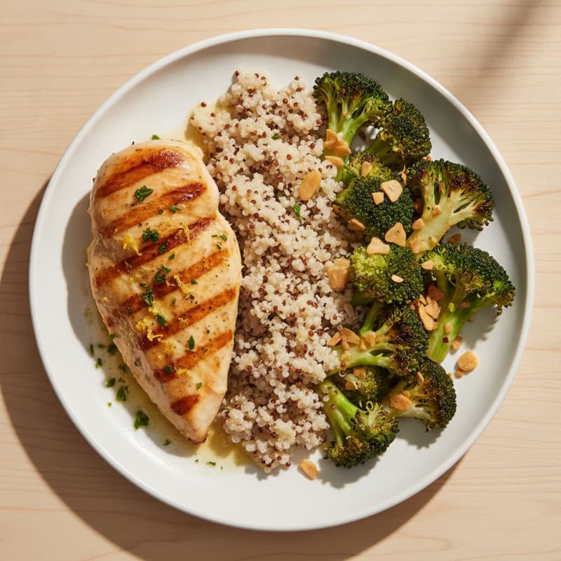 Grilled Chicken Breast with Quinoa and Roasted Broccoli