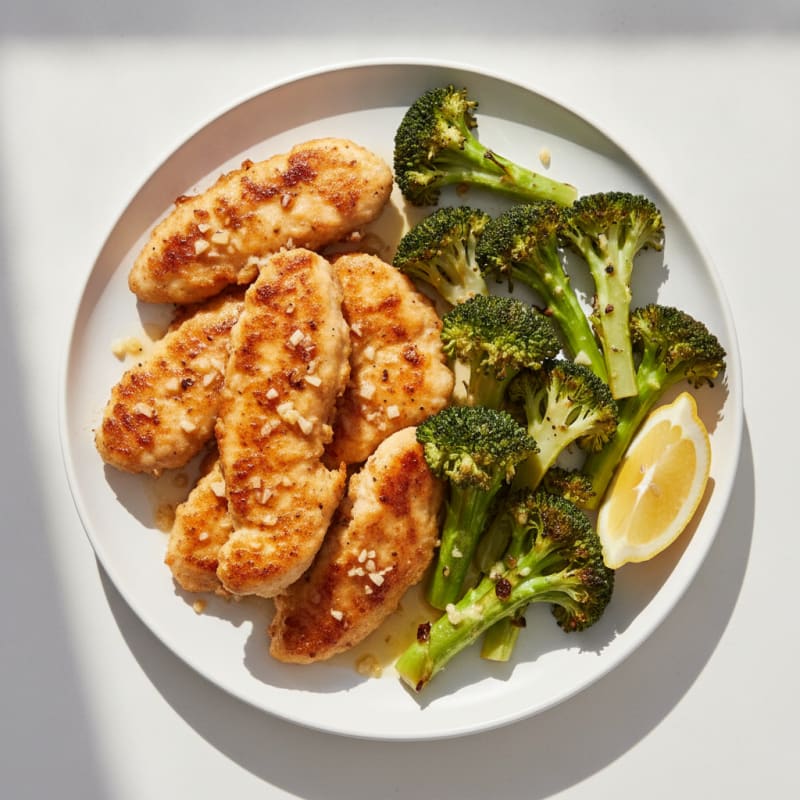 Seared Chicken Tenders with Roasted Broccoli