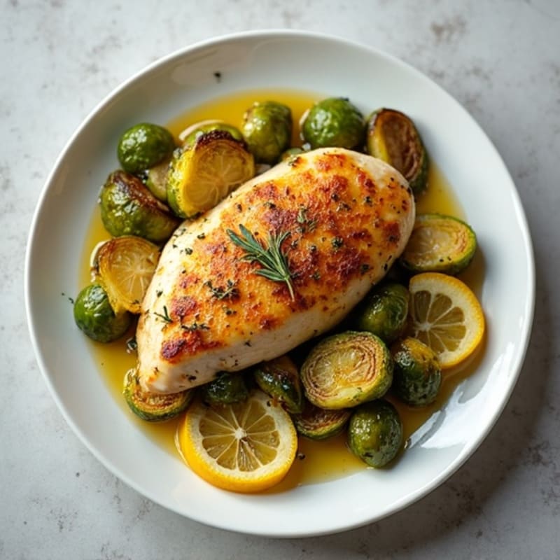 Lemon Herb Roasted Chicken Breast with Crispy Brussels Sprouts