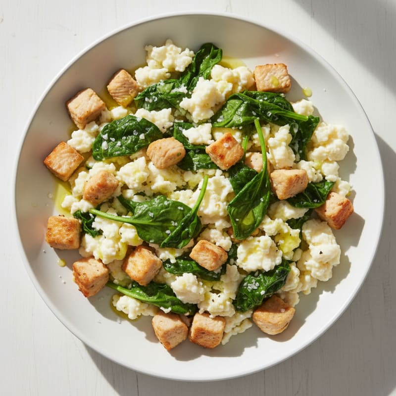 Egg White Spinach Scramble with Diced Turkey Breast