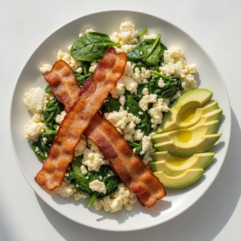 Crispy Turkey Bacon and Egg White Scramble with Spinach
