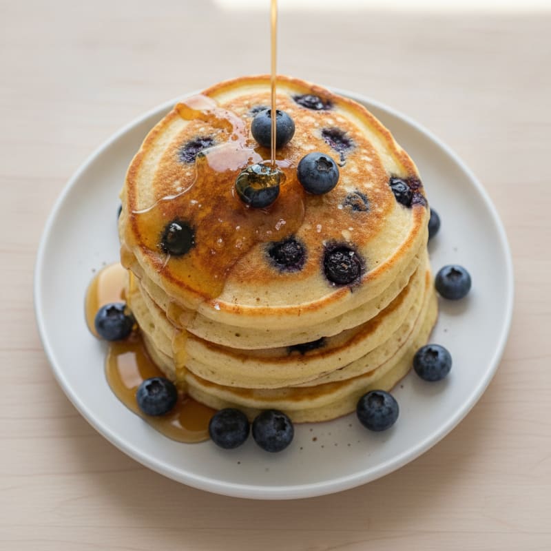 Blueberry Ricotta Pancakes with Maple Syrup