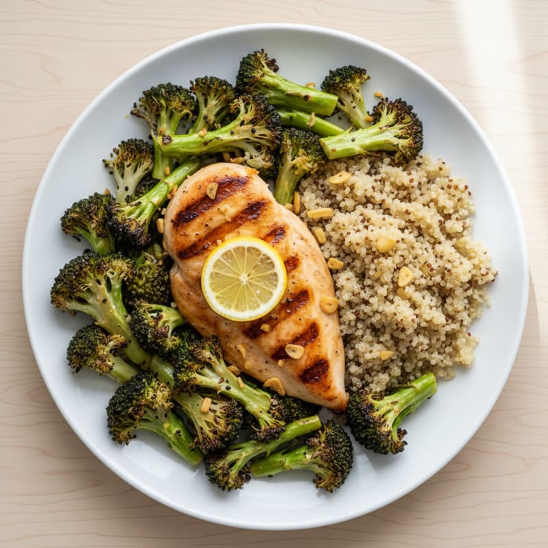 Grilled Chicken Breast with Roasted Broccoli and Quinoa
