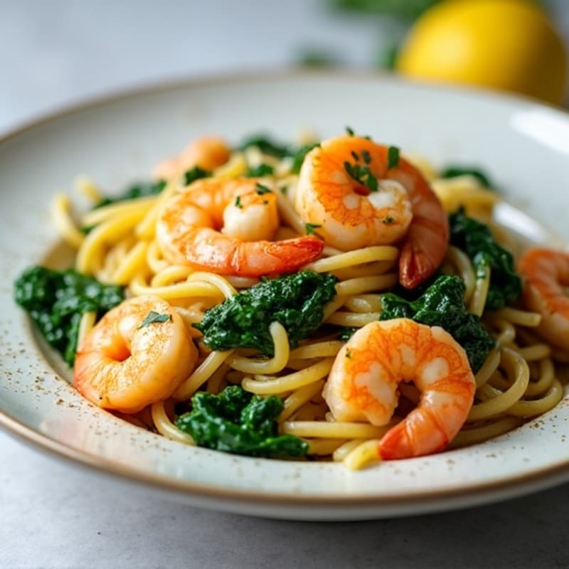 Lemon Garlic Shrimp Pasta with Fresh Spinach
