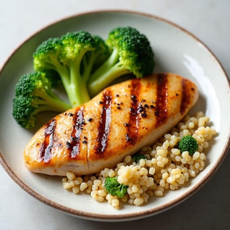 Grilled Chicken Breast with Quinoa and Steamed Broccoli