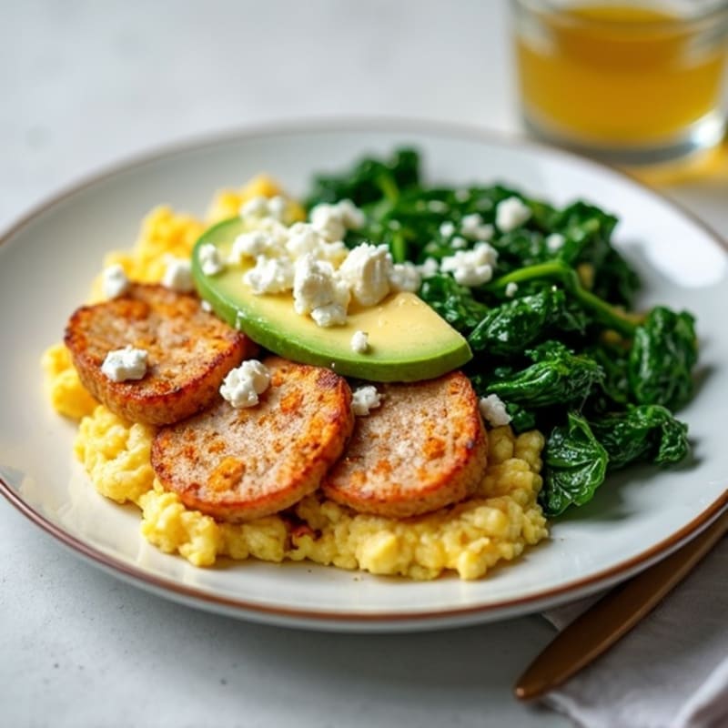 Egg White and Turkey Sausage Scramble with Sautéed Spinach