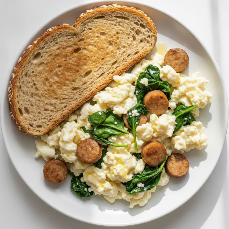 Chicken Sausage and Egg White Scramble with Spinach