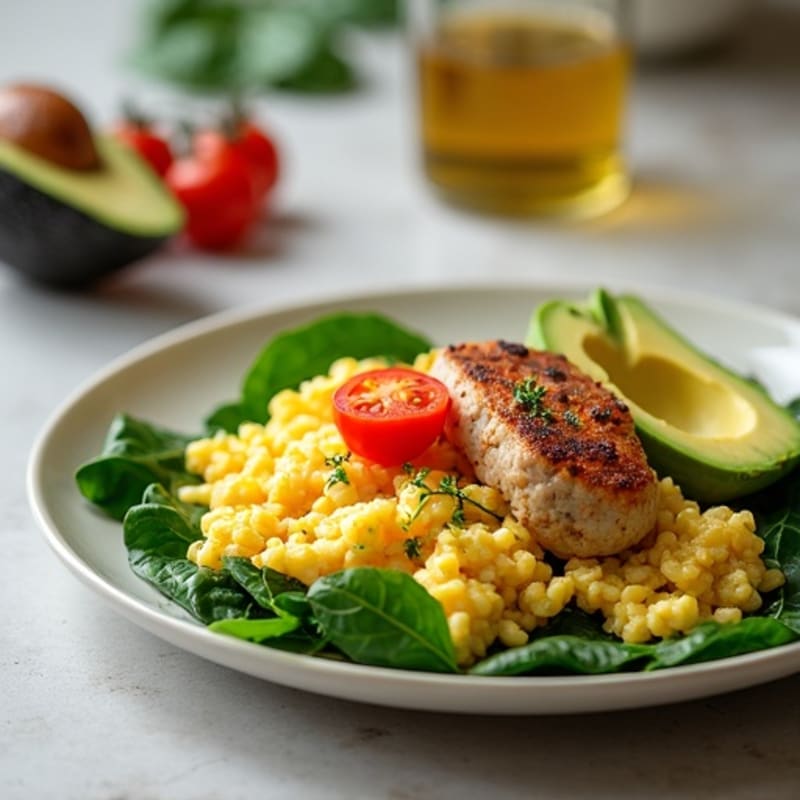 Egg White and Turkey Sausage Scramble with Spinach and Avocado