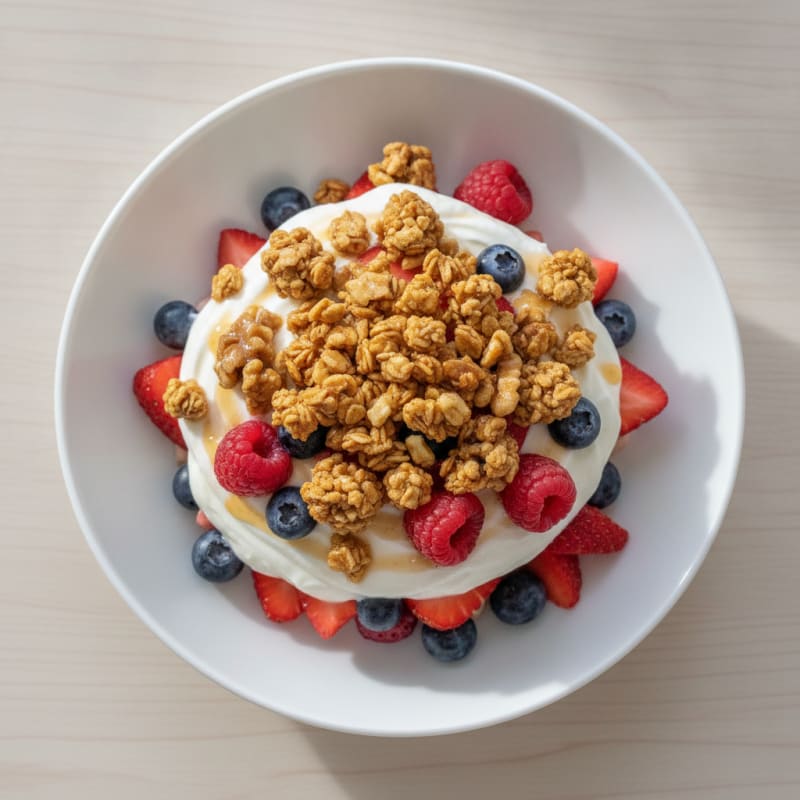 Greek Yogurt Parfait with Protein Granola and Mixed Berries