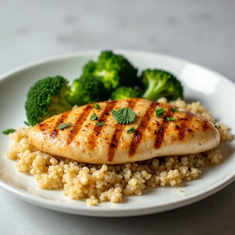 Grilled Chicken Breast with Quinoa and Roasted Broccoli