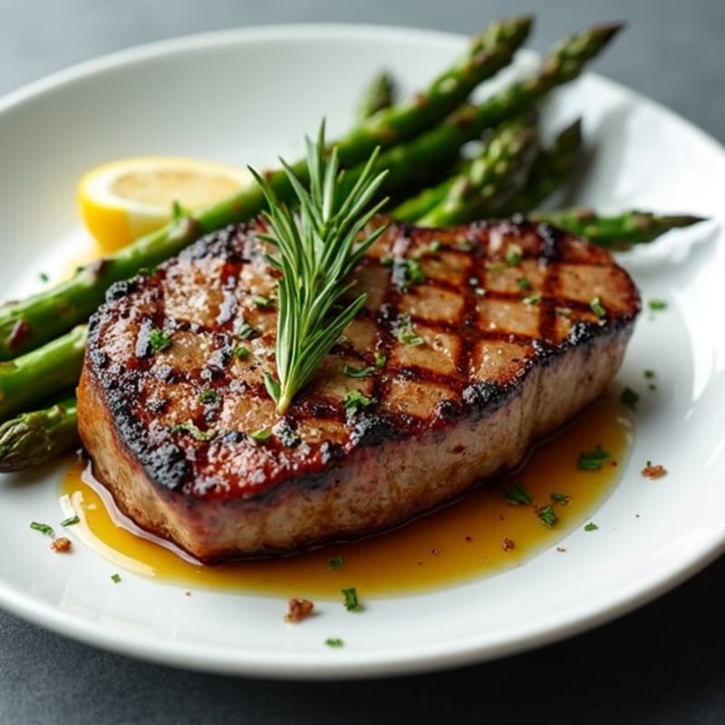 Pan-Seared Ribeye with Garlic Herb Roasted Asparagus
