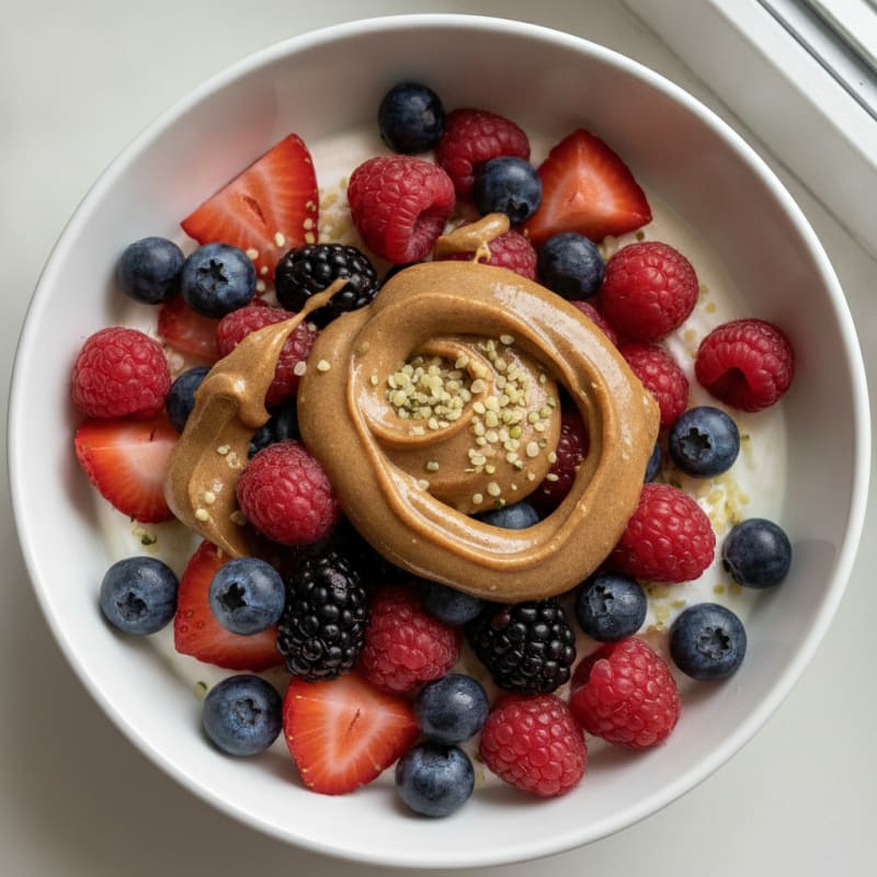 Creamy Greek Yogurt Bowl with Mixed Berries and Almond Butter