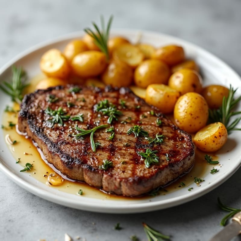 Herb-Garlic Butter Seared Steak with Roasted Baby Potatoes