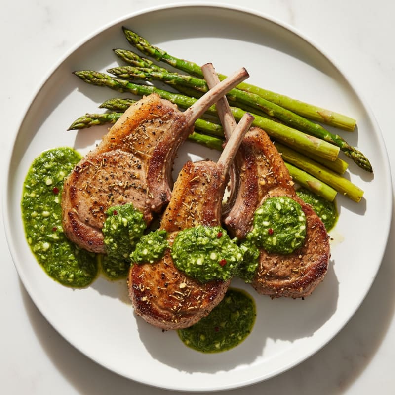 Charred Herb-Crusted Lamb Chops with Zesty Chimichurri