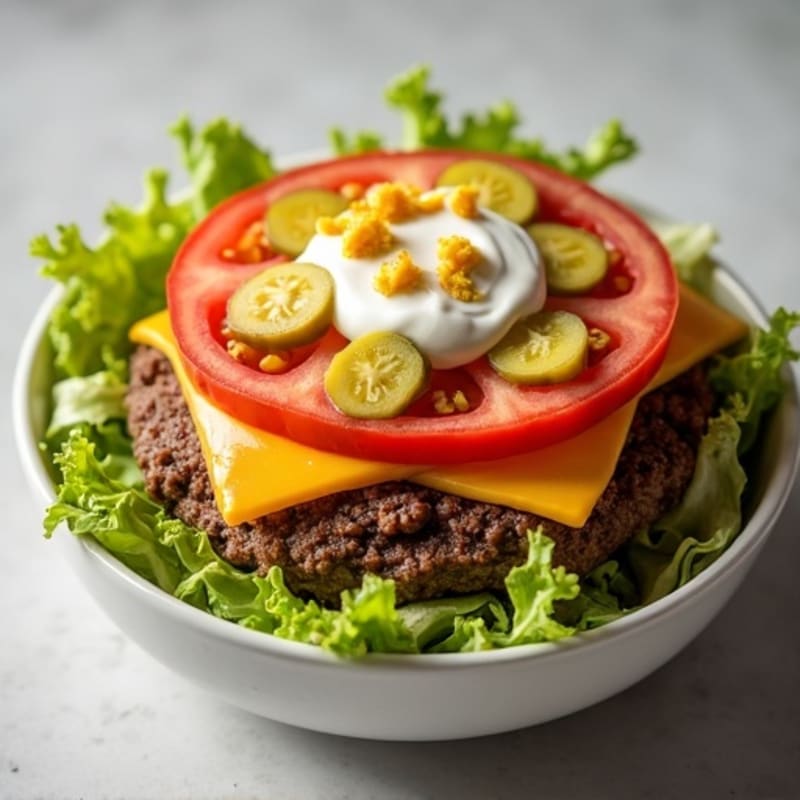 Protein-Packed Lean Ground Beef Big Mac Bowl with Creamy Special Sauce