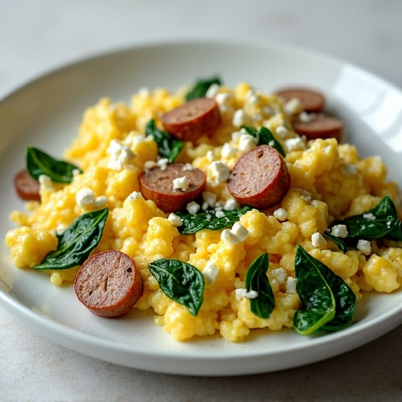 Egg White and Turkey Sausage Scramble with Spinach and Feta