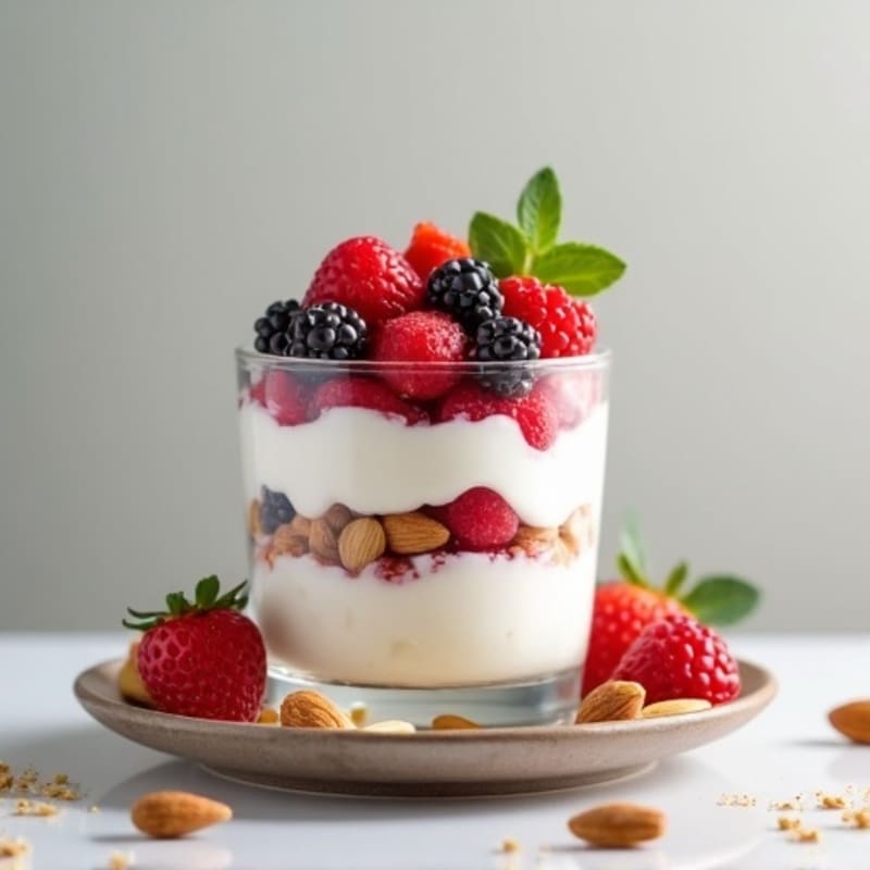 High-Protein Yogurt Parfait with Mixed Berries and Almonds