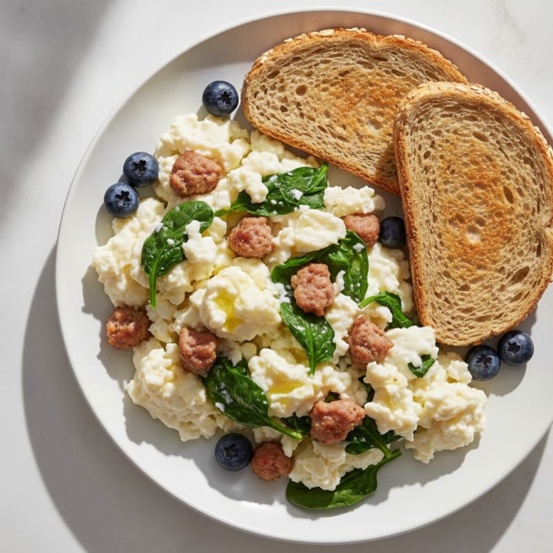 Egg White and Turkey Sausage Scramble with Spinach