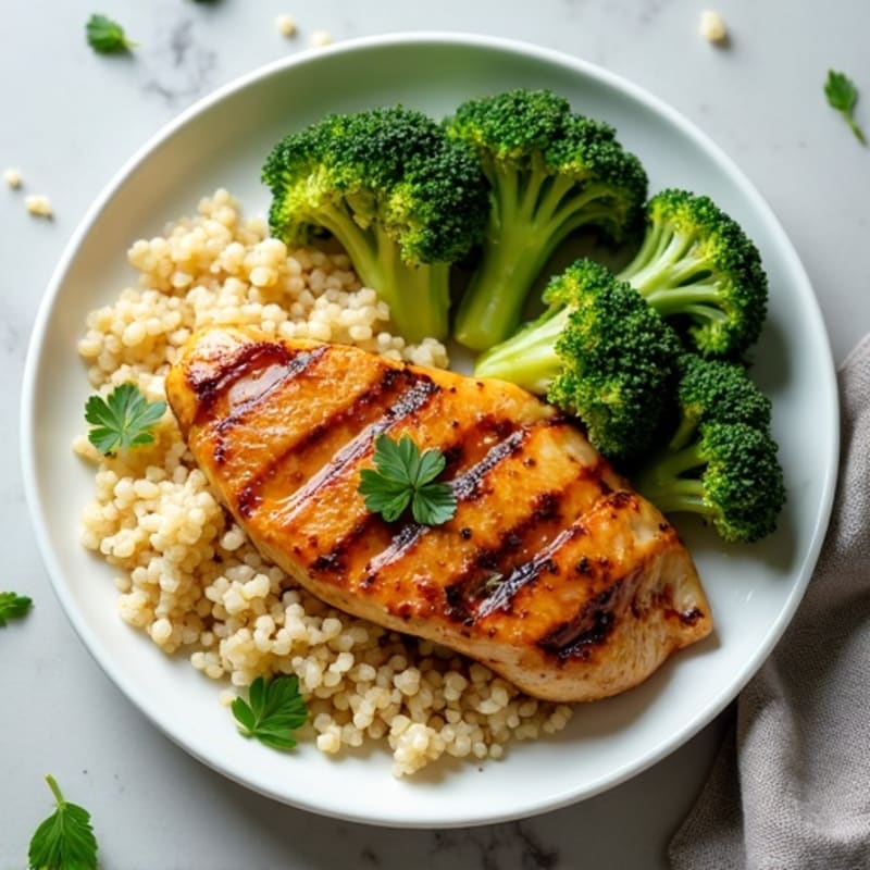 Grilled Chicken Breast with Quinoa and Roasted Broccoli