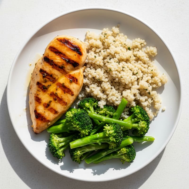 Grilled Chicken Breast with Quinoa and Steamed Broccoli
