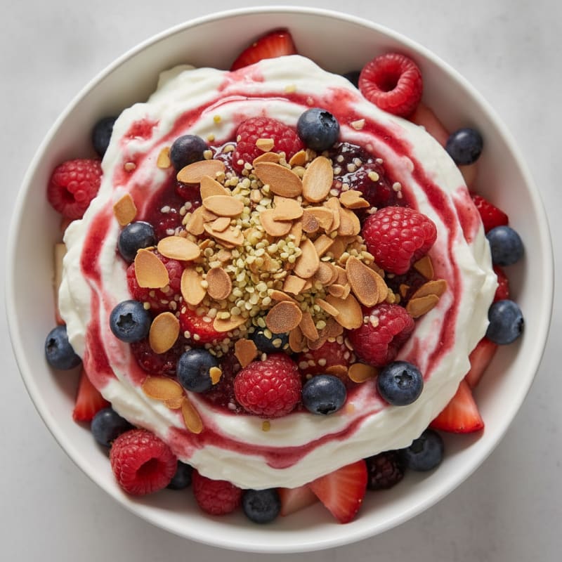 Greek Yogurt Protein Parfait with Mixed Berries and Almonds