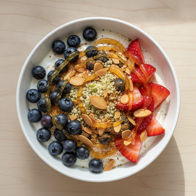 High-Protein Greek Yogurt Power Bowl with Berries and Honey