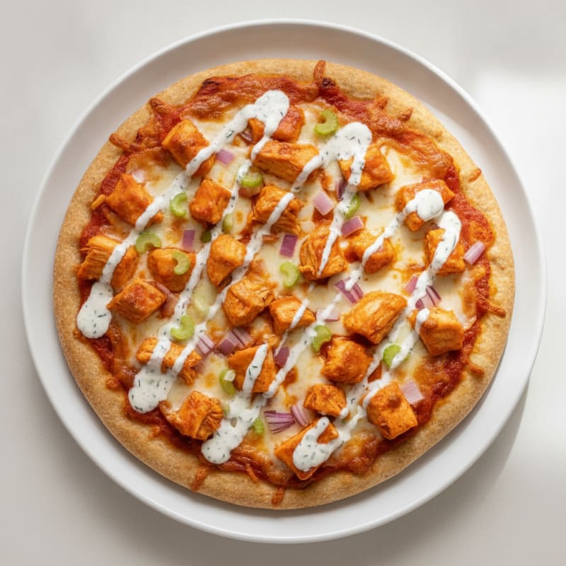 Buffalo Chicken Pizza with Ranch Drizzle