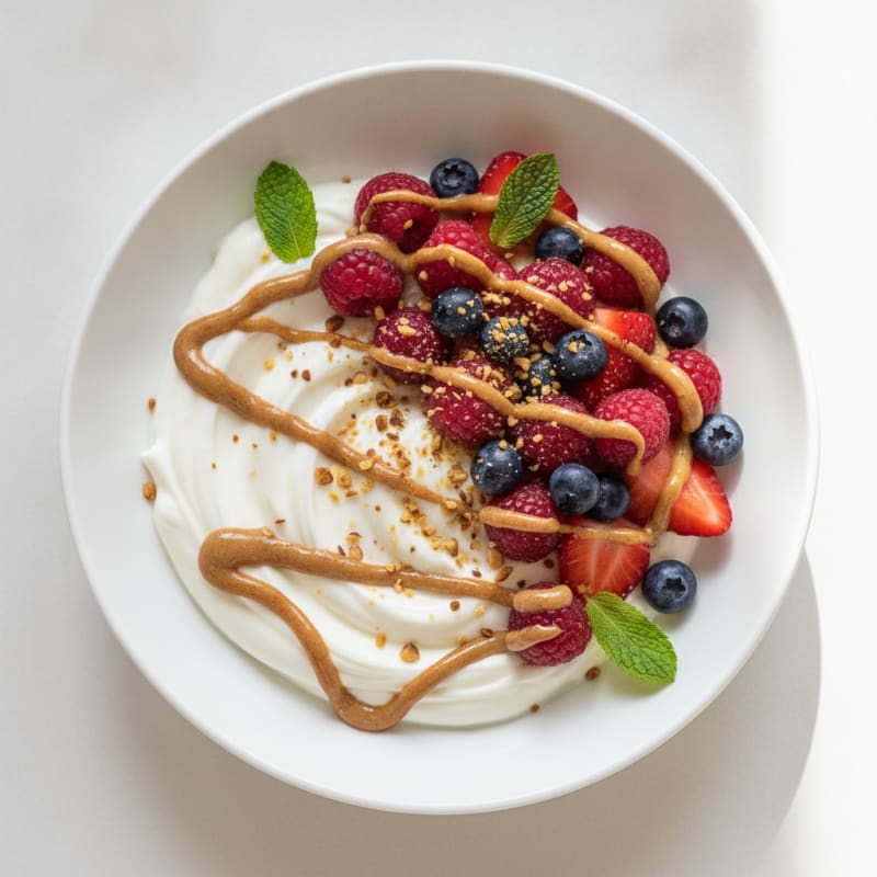 Greek Yogurt Protein Parfait with Mixed Berries and Almond Butter