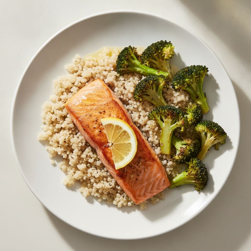 Seared Salmon with Roasted Broccoli and Quinoa