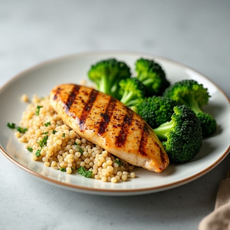 Grilled Chicken Breast with Steamed Broccoli and Quinoa