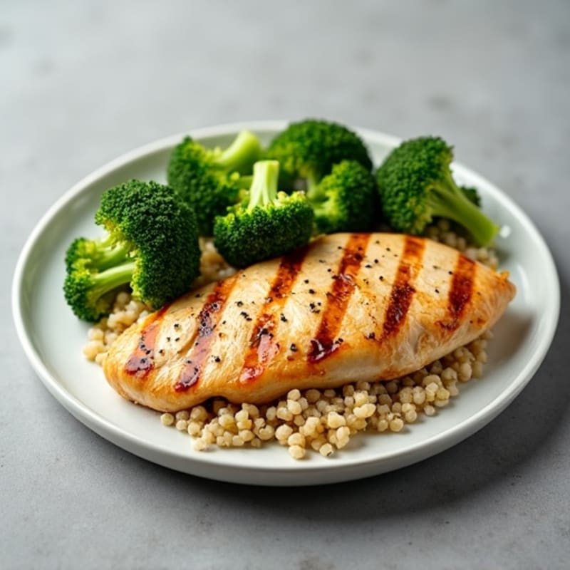 Grilled Chicken Breast with Roasted Broccoli and Quinoa