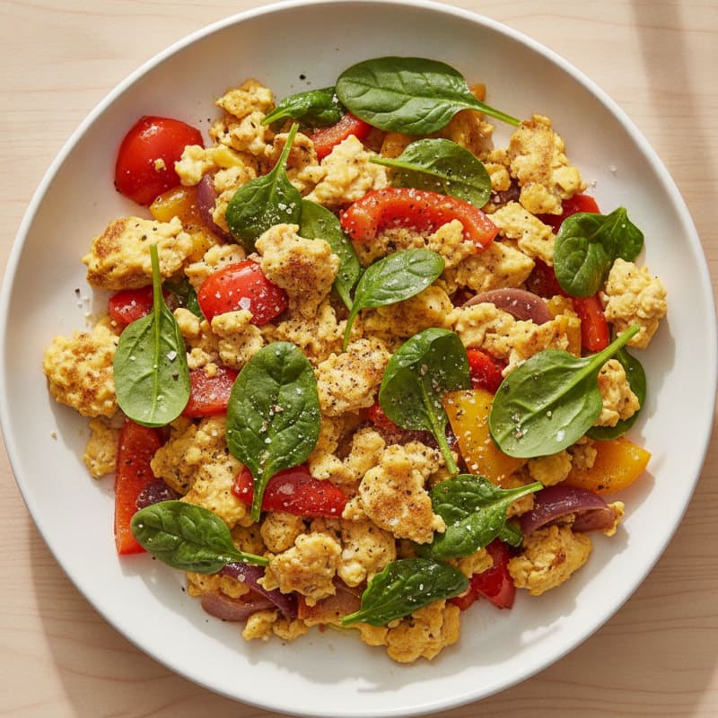 Hearty Scrambled Eggs with Roasted Vegetables