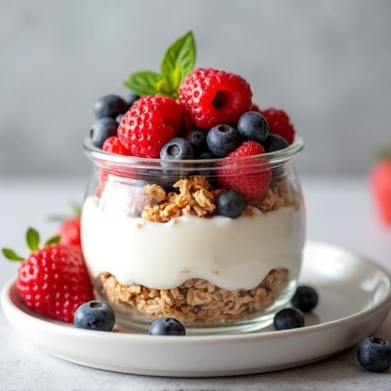 Creamy Greek Yogurt Parfait with Mixed Berries and Protein Granola