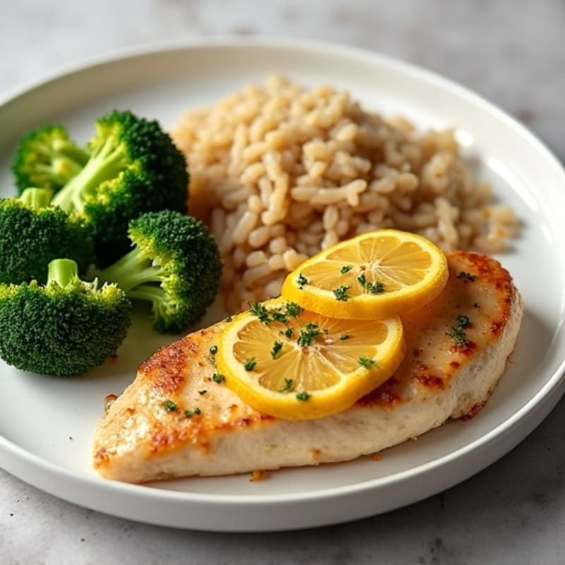 Lemon Garlic Pan Seared Chicken with Steamed Broccoli