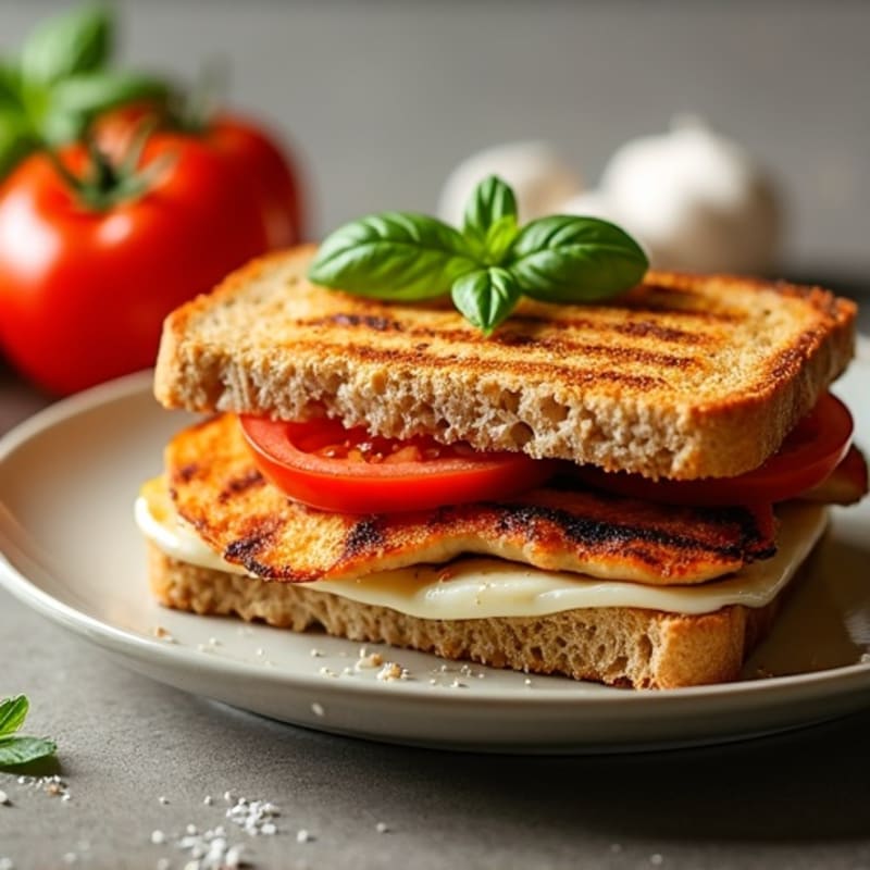 Crispy Grilled Fresh Mozzarella, Tomato, and Basil Sandwich