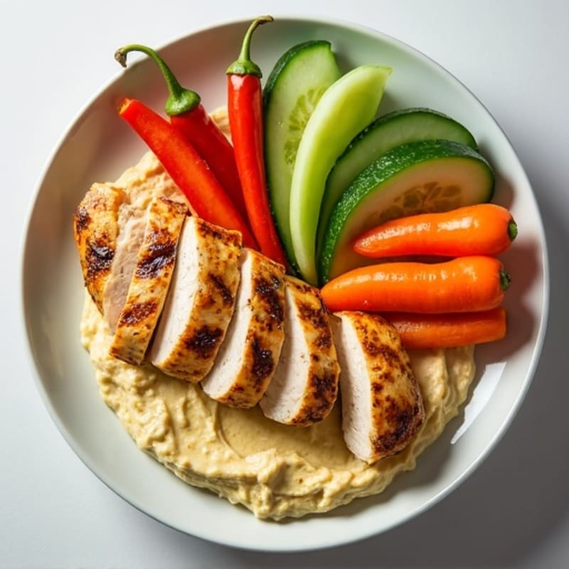 Creamy Hummus with Crisp Vegetables and Grilled Chicken