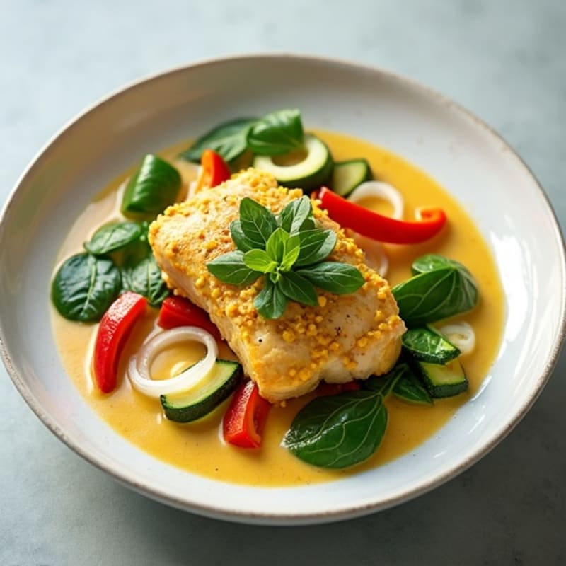Creamy Coconut Green Curry Chicken with Fresh Vegetables