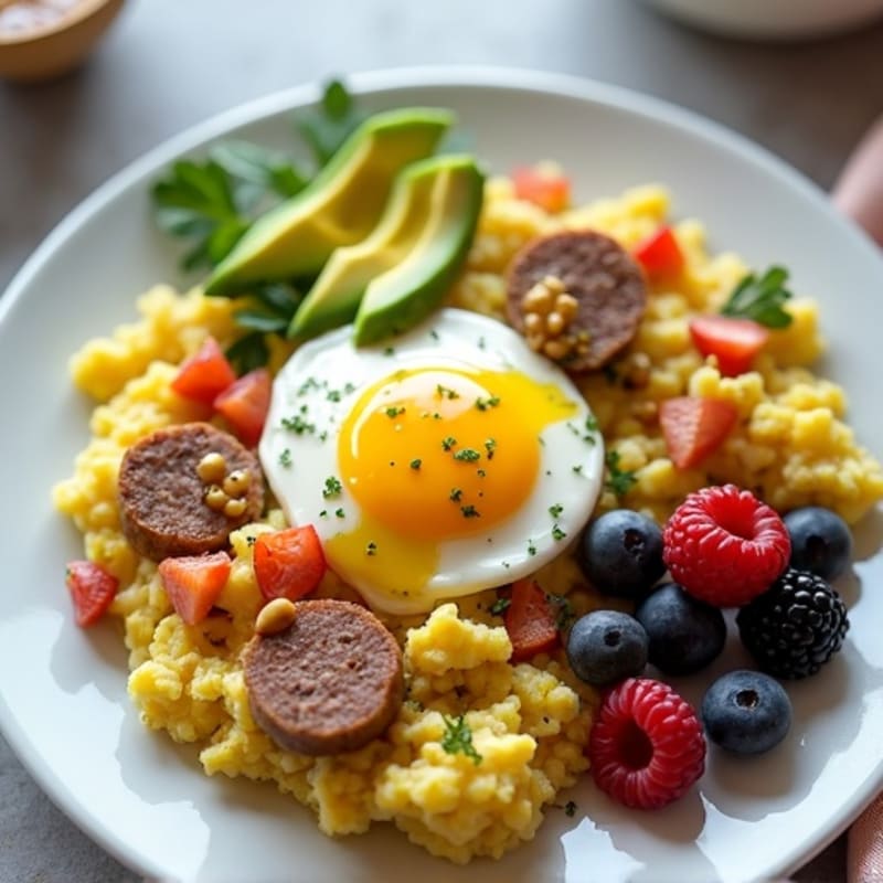 Egg White Scramble with Turkey Sausage and Cottage Cheese