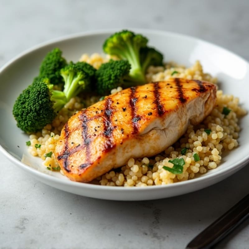 Grilled Chicken Breast with Roasted Broccoli and Quinoa
