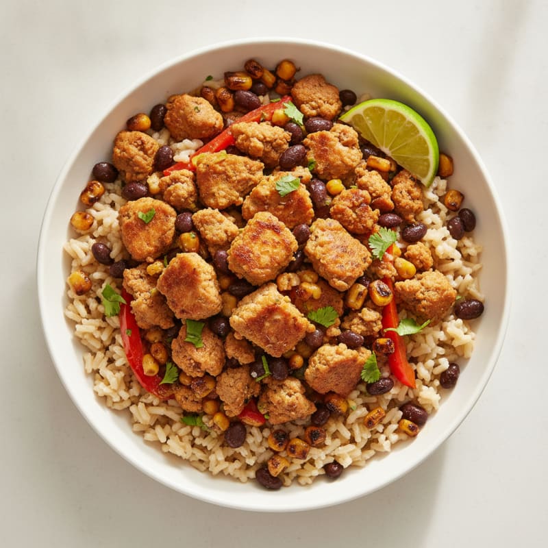 Ground Turkey and Black Bean Bowl with Roasted Corn