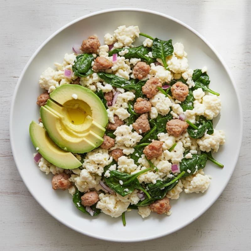 Egg White Scramble with Turkey Sausage and Spinach