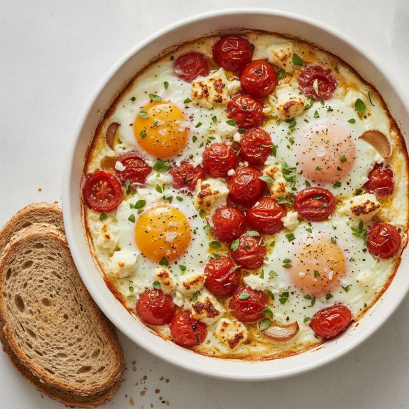 Baked Eggs with Roasted Tomatoes and Feta