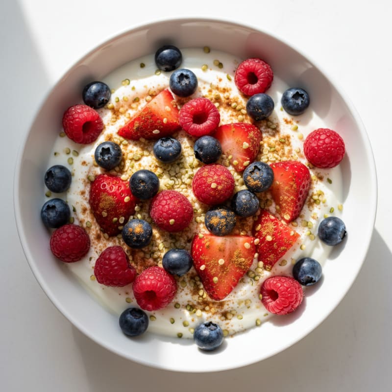 Creamy Greek Yogurt Bowl with Mixed Berries and Hemp Seeds