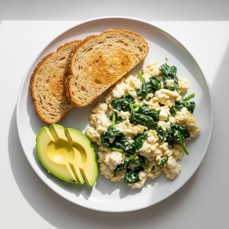 Cottage Cheese Egg White Scramble with Sautéed Spinach