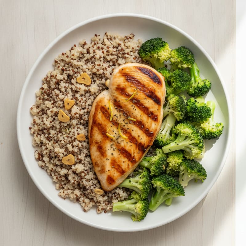 Grilled Chicken Breast with Quinoa and Steamed Broccoli