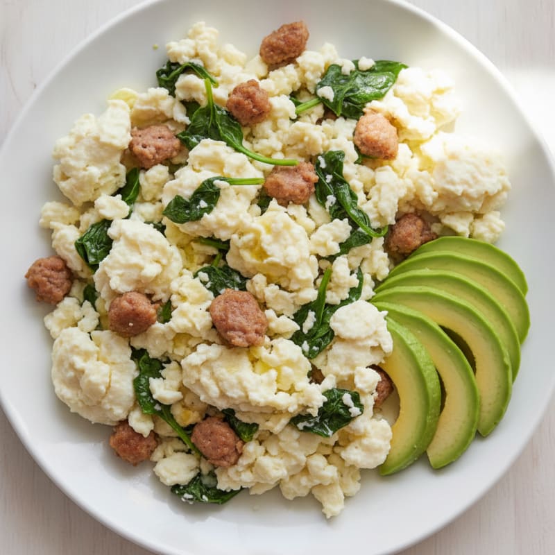 Egg White Scramble with Turkey Sausage and Spinach